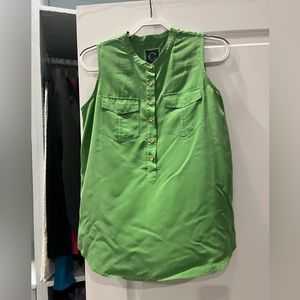Barely Worn C Wonder Green Sleeveless Blouse with Gold Buttons